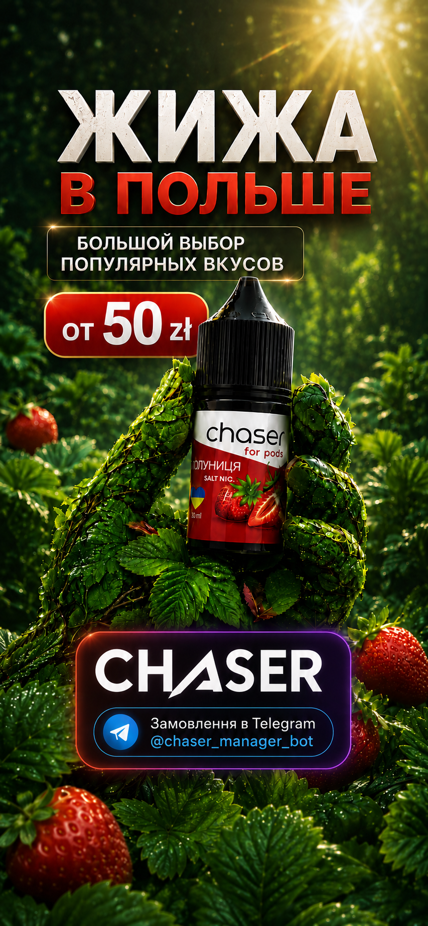 Рекламный постер CHASER Poland с клубничным вкусом
